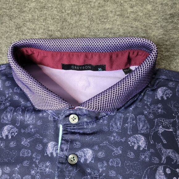 Greyson Creatures Print Golf Polo Mens Size XL Purple Wildflower Short Sleeve - Picture 3 of 9
